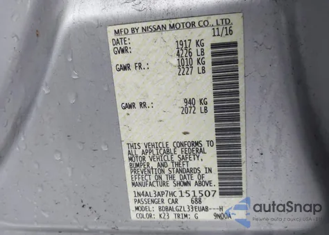 2017 Nissan Altima 2.5 S from USA, damaged, VIN 1N4AL3AP7HC151507